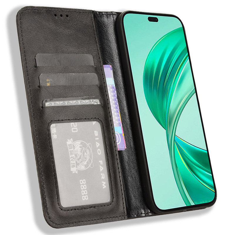 For Honor X8b 4G Cell Phone Case Retro Texture Imprinted Wallet PU Leather Stand Cover - Black For Honor X8b 4G Cell Phone Case Retro Texture Imprinted Wallet PU Leather Stand Cover - Black